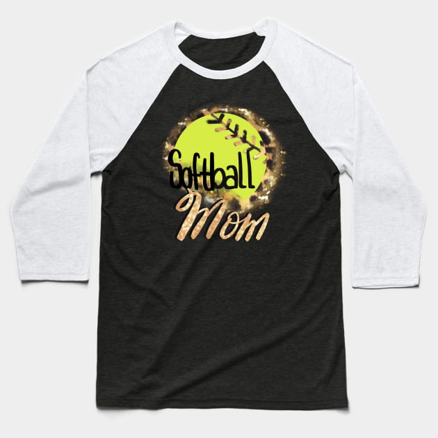 Softball Mom Cheetah Background Design Baseball T-Shirt by Sheila’s Studio